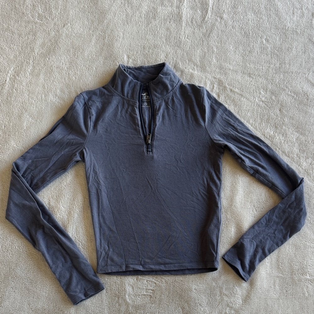 Hollister Blue Grey Half-Zip Long Sleeve Top